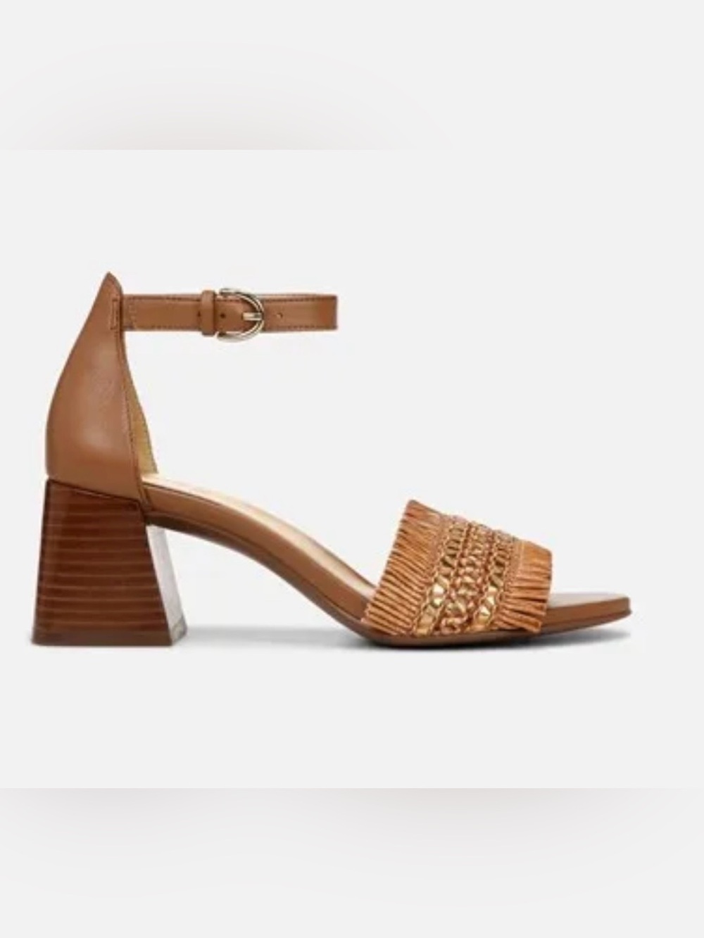Naturalizer Tan Braided Fringe Ankle-Strap Block Heel Sandal
